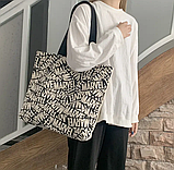 Сумка жіноча шопер тканинної на змійці з модним принтом, фото 7