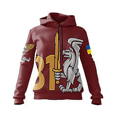 Худі жіноче з принтом «81-ша окрема аеромобільна бригада. Захист і міць» бордовий