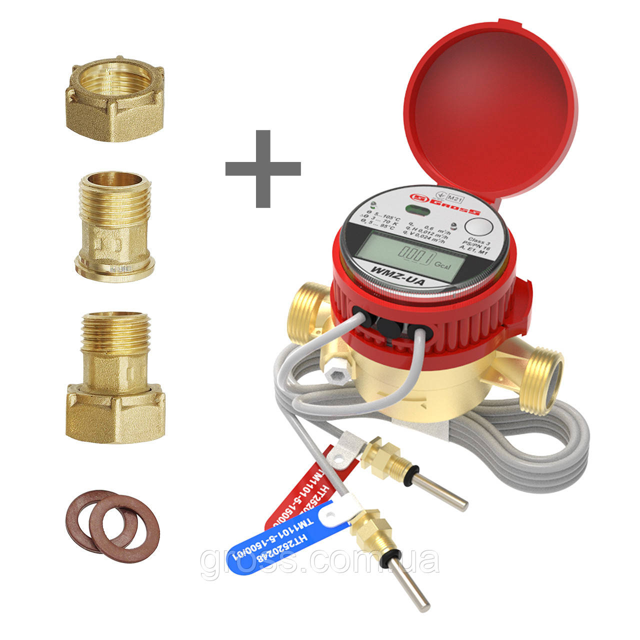 Лічильник тепла Gross WMZ-UA DN15 110мм 1,5м³/год H50/V25 M-Bus SH-R (на зворотну трубу) + згони, фото 1