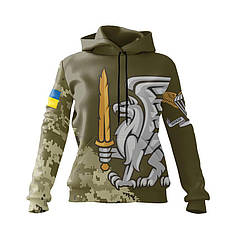 Худі жіноче з принтом «81-ша окрема аеромобільна бригада. Сталевий грифон» принт 2
