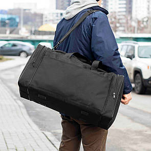 Велика дорожня спортивна сумка Fat чорна тканинна для поїздок та тренувань у залі на 60 літрів міцна