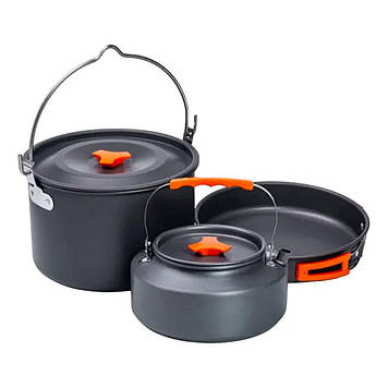 Набір туристичного посуду в сумці для походу та кемпінгу: каструля, сковорода, чайник HP39578C