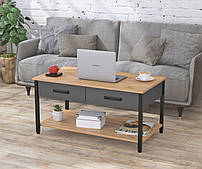 Столик лофт кавовий журнальний L-6 з шухлядами Loft Design Дуб Крафт Золотой