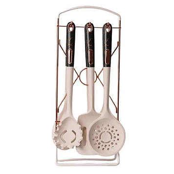Набір кухонного приладдя на підставці 6 штук кухонні аксесуари Бежевий із чорною ручкою YRUR4