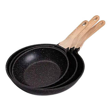 Набір з 3 алюмінієвих сковорідок з товстим дном MGC Чорний HP-4-410B