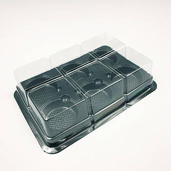Коробка пластикова для Моті (мочі) на 6 шт із чорним дном 12х18х5 см