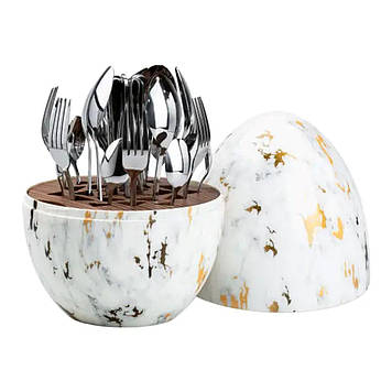 Набір столових приладів на 6 персон із нержавіючої сталі 24 штуки з підставкою Яйце Мармур HP7885