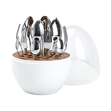 Набір столових приладів на 6 персон із нержавіючої сталі 24 штуки з підставкою Яйце Білий HP7889