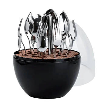 Набір столових приладів на 6 персон із нержавіючої сталі 24 штуки з підставкою Яйце Чорний HP78811