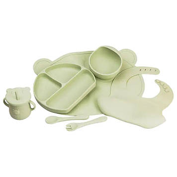 Дитячий набір силіконового посуду 7 предметів Зелений HP34546G