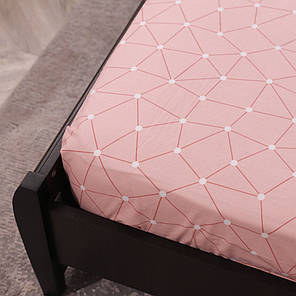 Натяжне двоспальне простирадло бязь на гумці  (120*200*25) міцне бавовняне рожеве з геометричним принтом, фото 3