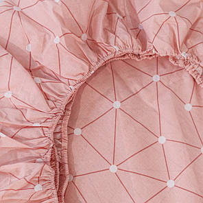 Натяжне двоспальне простирадло бязь на гумці  (120*200*25) міцне бавовняне рожеве з геометричним принтом, фото 2