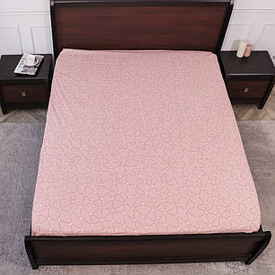 Натяжне двоспальне простирадло бязь на гумці  (120*200*25) міцне бавовняне рожеве з геометричним принтом, фото 1