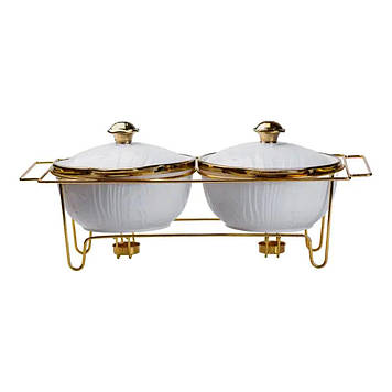 Марміт порцелянаовий на 2 секції по 1.5 л на металевій підставці 51×23×18 см HP1040