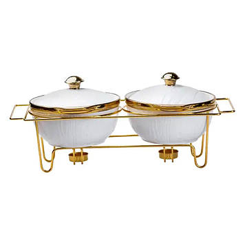 Марміт порцелянаовий на 2 секції по 1 л на металевій підставці HP1039