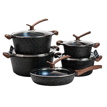 Набір каструль з антипригарним покриттям та кришкою з жароміцного скла HP33528B