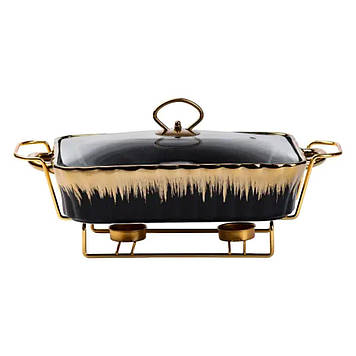 Настільний марміт для підігріву других страв 1,5-літровий квадратний порцелянаовий марміт HP1047