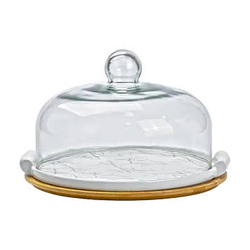 Тортівниця порцелянова зі скляною кришкою 29 см HP1204