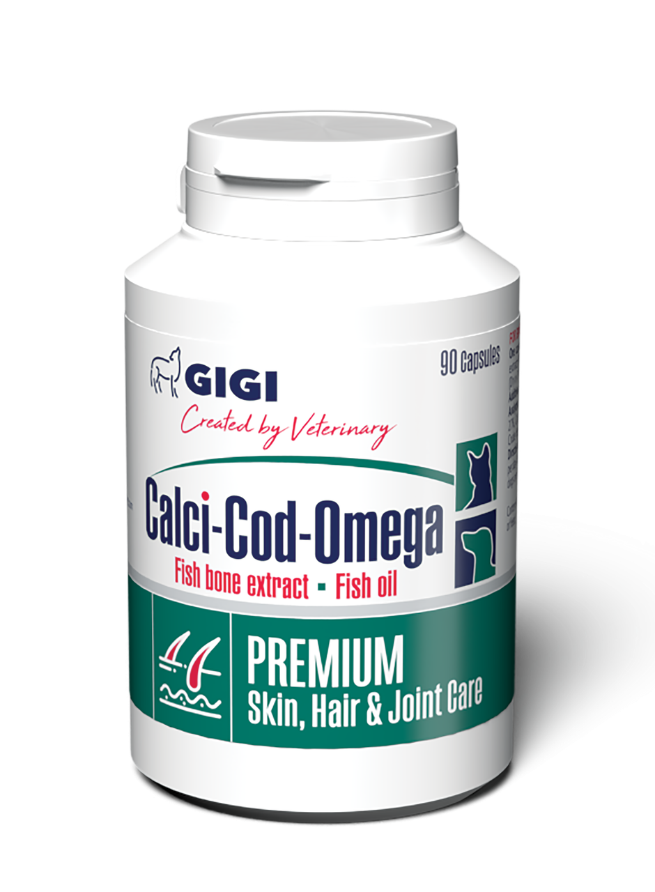 GiGi Calci-Cod-Omega вітамінно-мінеральний комплекс для лікування тварин при захворюваннях шкіри та кісток 90 таб