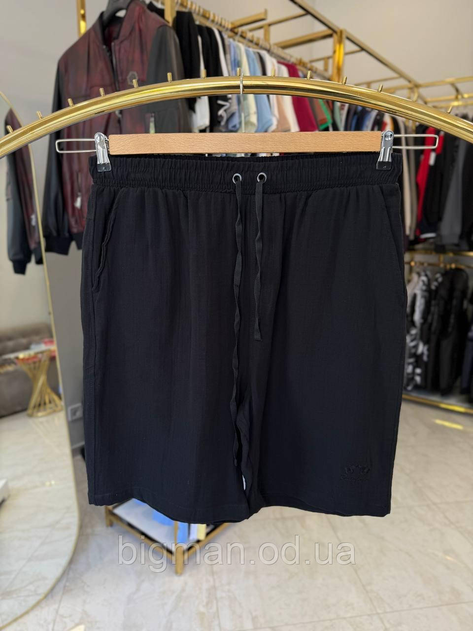 Чоловічі шорти на резинці льон Pepe 2250 батал 3-6XL чорні