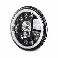 Фара LED ВАЗ 2101, 2121, ГАЗ, УАЗ, іномарки, мото 7 дюймів 60W з черепом, RGB-підсвіткою та поворотами