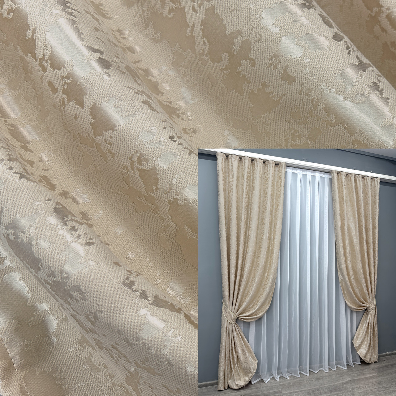 Комплект штор (2шт. 1,5х2,75м.) льон мармур, колекція "Pavliani VO". Колір айворі. Код 1713ш 33-0613, фото 1