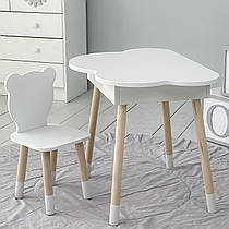 Столик хмаринка з нішею для речей 54х68х50 і стільчик спинка в формі медведика 26.5х26х25, стіл та стілець в дитячу кімнату, білий
