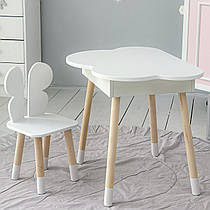Столик хмаринка з нішею для речей 54х68х50 і стільчик спинка в формі метелика 26.5х26х25, стіл та стілець в дитячу кімнату, білий