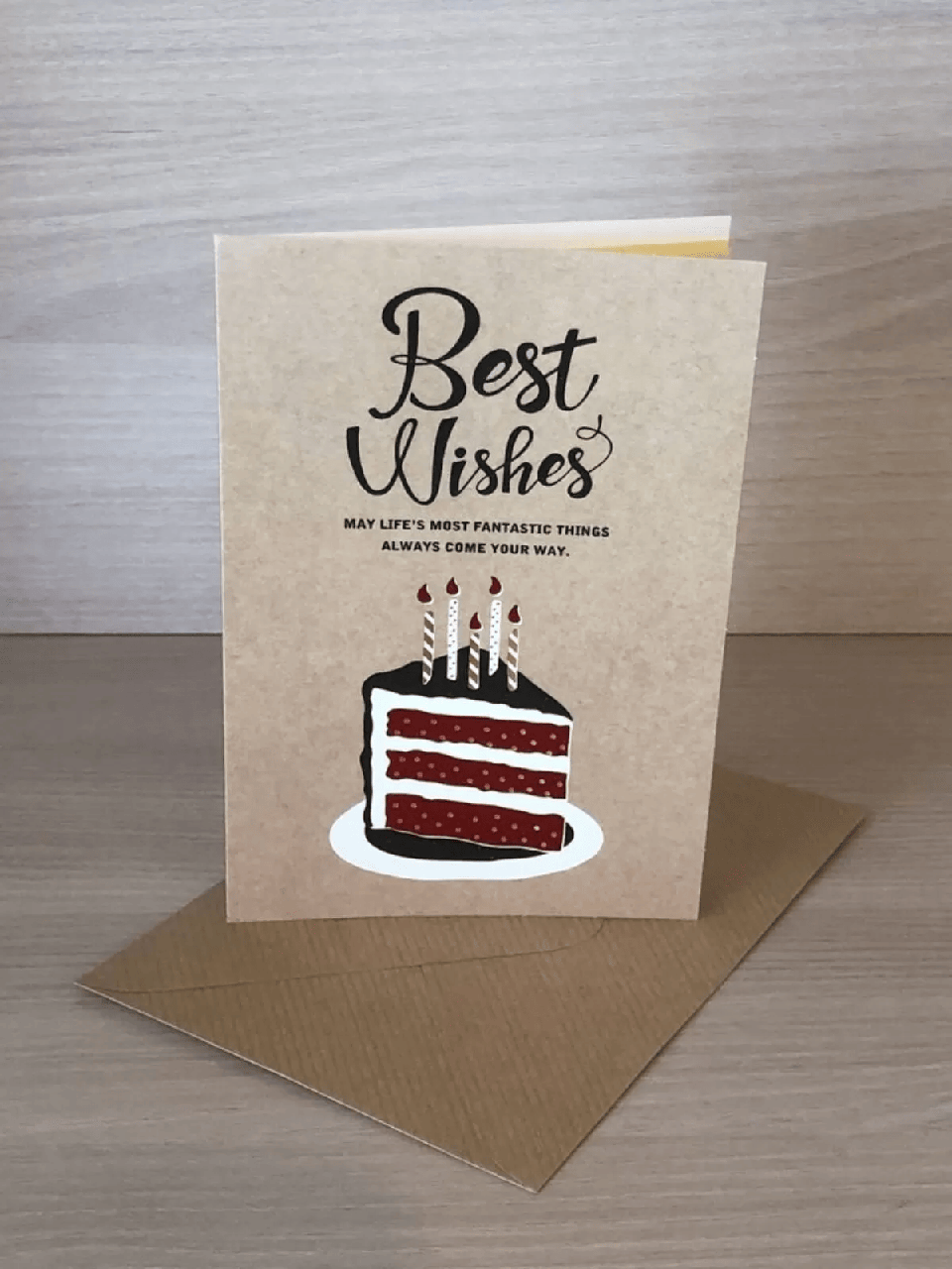 Листівка "Best wishes" з конвертиком крафтова з тисненням 18х13,5 см 1шт.