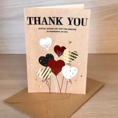 Листівка "Thank you сердечка" з конвертиком крафтова з тисненням 18х13,5 см 1шт.