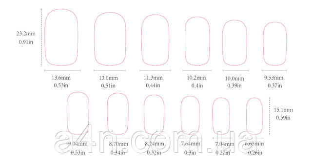 Накладные ногти - Интернет-магазин A4N Размеры накладных ногтей