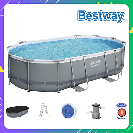 Овальний каркасний басейн 4 м Bestway 56448 Збірний глибокий великий для всієї родини дачі, фото 1