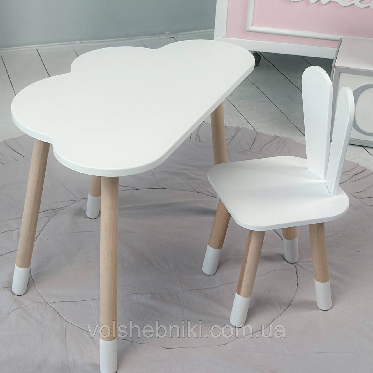 Дитячий столик хмарка і стільчик білий зайчик. Для гри, малювання, навчання!