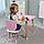 Дитячий  прямокутний стіл і стільчик ведмежа з білим сидінням. Столик рожевий дитячий, фото 8