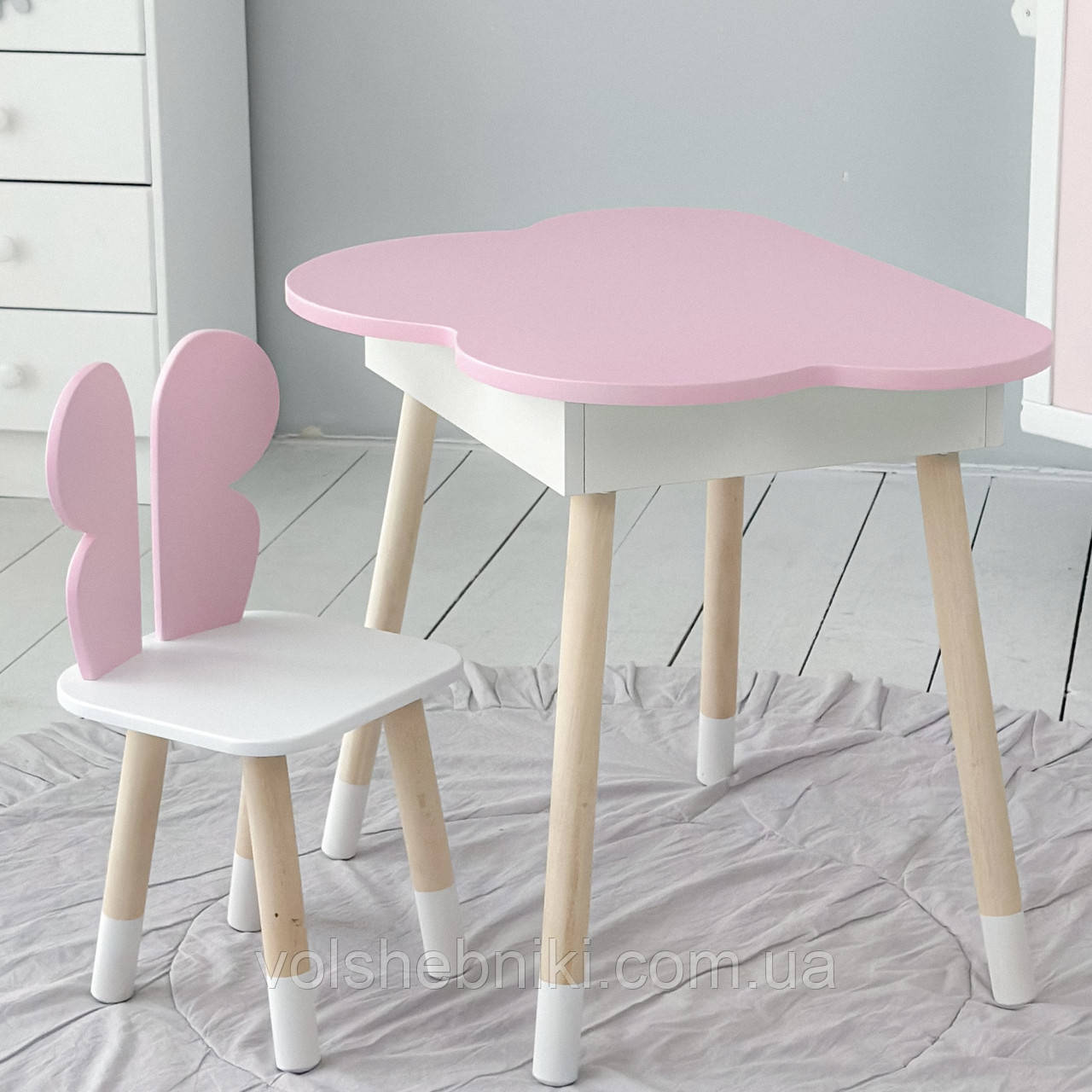Новинка! Дитячий стіл рожевий хмаринка з нішею і стільчик метелик рожева 23412, фото 1