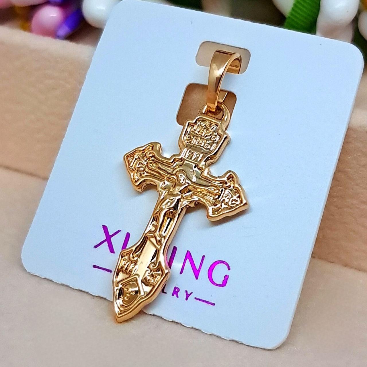 Хрестик з медичного золота XP Позолочений кулон розмір 25×15 мм вушко 4 мм код: 8790