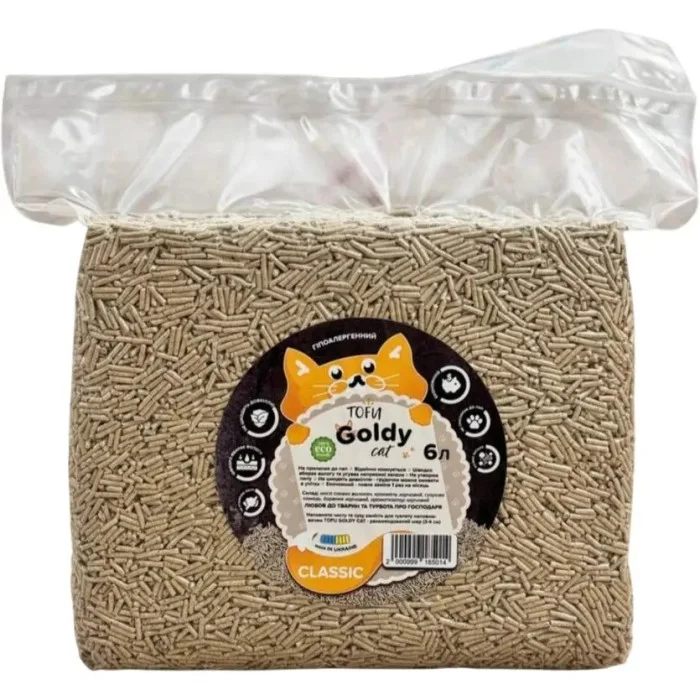 Соєвий наповнювач для туалетів Goldy Cat Tofu Класік, 6л