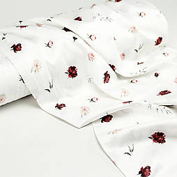 Сатин digital, ширина 240 см "Міні Півонії та гілочки" бордового та пудрового кольору №SB-3481