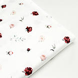 Сатин digital, ширина 240 см "Міні Півонії та гілочки" бордового та пудрового кольору №SB-3481, фото 10