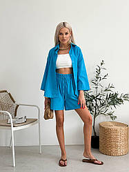 Костюм жіночий ЛІТНІЙ ЛЬОН ШОРТИ І СОРОЧКА ДЖИНС 590