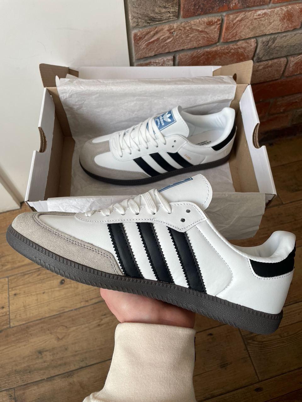 Чоловічі кросівки Adidas Samba Vegan White Black Білі Кеди Адідас Самба Веган шкіра замша демісезон