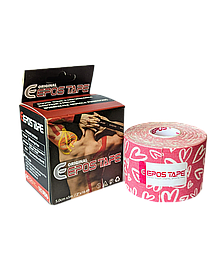 Кінезио тейп EPOS TAPE 5м, серця рожеві