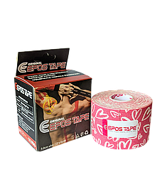 Кінезио тейп EPOS TAPE 5м, серця рожеві
