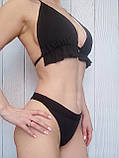 Чорний роздільний купальник з рюшами, чорний купальник с плавками стрінги. Чорний купальник “Black Muse”, фото 6
