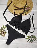 Чорний роздільний купальник з рюшами, чорний купальник с плавками стрінги. Чорний купальник “Black Muse”, фото 2