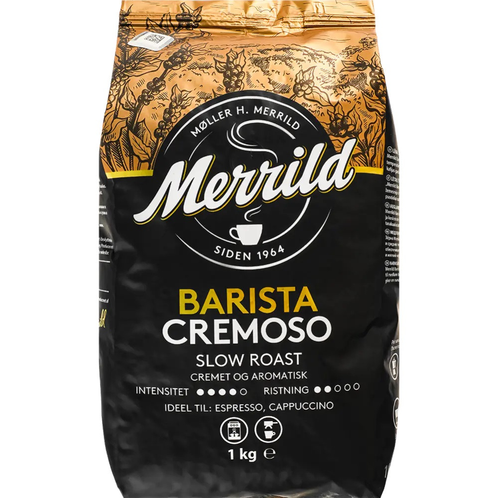 Кава Merrild Barista Cremoso в зернах суміш арабіки та робусти в зернах 1000 г