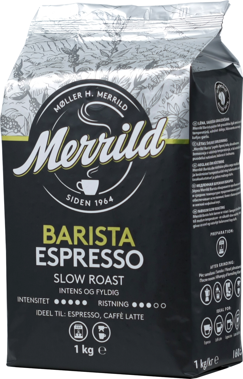 Кава зернова Barista Espresso Італія Merrild суміш арабіки та робусти 1000 г