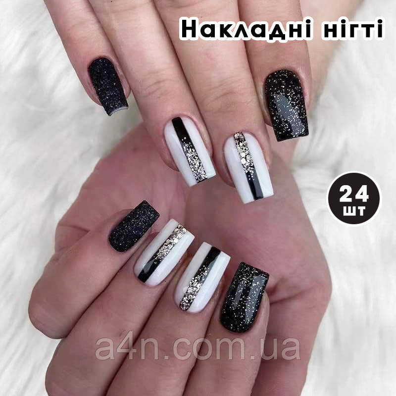 Накладні нігті 24 шт. для манікюру + клей для типс
