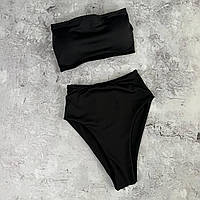 Жіночий купальник роздільний, 42-44; 46-48, чорний, малина, лимонний, шоколад, червоний, матовий біфлекс.