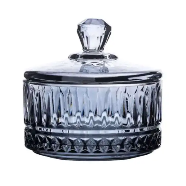 УЦІНКА Цукерниця з кришкою Ø 10 см скляна ваза сіра, конфетница скло цукор солодощі столові аксесуари кухонний посуд декор, фото 1